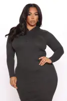 Stylish Hooded Maxi Dress - Bodycon Long Sleeve with Kangaroo Pocket - Black, Charcoal, Olive(Charcoal,S)