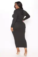 Stylish Hooded Maxi Dress - Bodycon Long Sleeve with Kangaroo Pocket - Black, Charcoal, Olive(Charcoal,S)