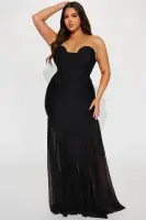 Sexy Red & Black Bandage Gown with Corset Waist & Padded Bra Cups - Stretchy Bodycon Dress(Black,XS)