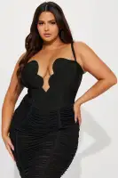 Sexy Ruched Bandage Midi Dress with Adjustable Straps & Padded Cups - Black/White/Aqua(Black,XS)