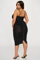 Sexy Ruched Bandage Midi Dress with Adjustable Straps & Padded Cups - Black/White/Aqua(Black,XS)