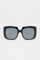 Black Square Plastic Frame Sunglasses with Chain Temple Detail, Standard Lens(Black,OS)