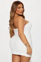 Strapless Textured Micro Mini Dress - Yellow & Ivory, 95% Polyester 5% Spandex, 30 Length(Ivory,XS)