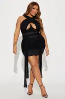 Sexy Criss Cross Mesh Mini Dress with Cut Out & Tie Detail - Brown/Black(Black,XS)
