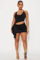 Sexy Black Micro Mini Dress with Cowl Neck & Cut-Out Details - Stretchy Halter Style(Black,XS)