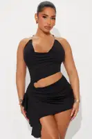Sexy Black Micro Mini Dress with Cowl Neck & Cut-Out Details - Stretchy Halter Style