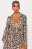 Elegant Chiffon Midi Dress with Collar Neckline & Tie Waist – Long Sleeve Button Front (Grey/Combo, 100% Polyester)(Grey/combo,XS)