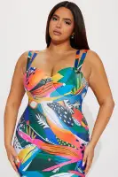 Printed Bandage Midi Dress - Adjustable Straps, Sweetheart Neckline & Padded Cups - Multi Color(Multi Color,XS)