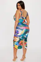 Printed Bandage Midi Dress - Adjustable Straps, Sweetheart Neckline & Padded Cups - Multi Color(Multi Color,XS)
