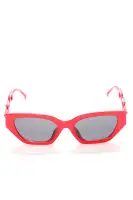 Cat Eye Plastic Frame Chain Temple Detail Fashion Sunglasses(Red,OS)