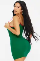 Stylish Green Mini Tank Dress - Scoop Neck, Spaghetti Straps & Graphic Print - 95% Cotton 5% Spandex(Green,XS)