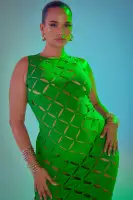 Elegant Kelly Green & Mocha Cut-Out Maxi Dress – High Neck, Sleeveless with Back Slit & Hidden Zipper(Kelly Green,XS)