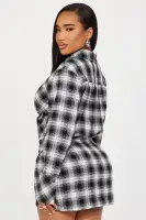 Elegant Mini Wrap Dress with Collar Neckline - Black/White/Burgundy - Long Sleeve & Lined(Black/White,XS)