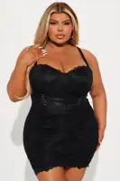 Elegant Lace Mini Dress with Sweetheart Neckline & Corset Waist – Black & Coral Options(Black,XS)