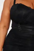 Elegant Lace Mini Dress with Sweetheart Neckline & Corset Waist – Black & Coral Options(Black,XS)