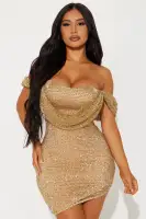 Gold Sequin Mini Dress with Sweetheart Neckline & Asymmetrical Hem - Strapless Party Dress(Gold,XS)