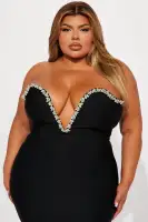 Elegant Sweetheart Neckline Midi Dress with Rhinestone Embellishments - Black, Pink, White, Blue(Black,XS)