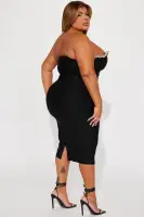 Elegant Sweetheart Neckline Midi Dress with Rhinestone Embellishments - Black, Pink, White, Blue(Black,XS)