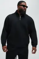 Blue Drawstring Long Sleeve Front Zip Closure Hoodie(Black,S)