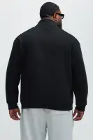 Blue Drawstring Long Sleeve Front Zip Closure Hoodie(Black,S)