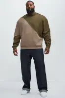 Crew Neck Long Sleeve Embossed Cotton Top(Tan,S)