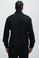 Blue Drawstring Long Sleeve Front Zip Closure Hoodie(Black,S)