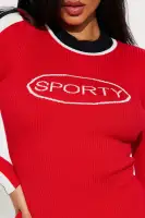 Stylish Red/Combo High Neck Sweater Mini Dress - Long Sleeves, Stretchy Viscose/Spandex Blend, Imported(Red/combo,XS)