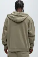 Drawstring Long Sleeve Front Zip Hoodie 60% Cotton 40% Polyester Imported(Olive,S)