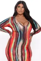 Elegant Long Sleeve Maxi Dress with Deep V-Neck - Stretchy Rayon & Spandex Blend - Multi Color Options(Multi Color,XS)