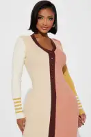 Elegant V-Neck Striped Maxi Cardigan Dress with Front Buttons & Slit – Multi-Color Options(Multi Color,XS)