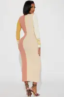 Elegant V-Neck Striped Maxi Cardigan Dress with Front Buttons & Slit – Multi-Color Options(Multi Color,XS)