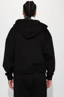 Short Sleeve Patch Detail Cotton Polyester Blend Hoodie(Black,XS)