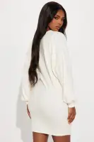 Oversized Sweatshirt Mini Dress with Long Dolman Sleeves - Soft Stretch Fabric in Pink, Grey, Ivory & Taupe(Ivory,XS)
