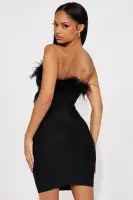 Sexy Bandage Mini Dress with Feather Trim - Red & Black, Stretchy Tube Dress with Back Zipper(Black,XS)