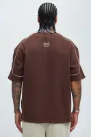Brown Henley Short Sleeve Screen Print Dress 100% Multi-Spandex进口材质，Distinctive印花装饰，one-of-a-kind设计，舒适百搭(Brown,S)