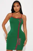Stylish Green Mini Tank Dress - Scoop Neck, Spaghetti Straps & Graphic Print - 95% Cotton 5% Spandex(Green,XS)