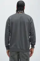 Crew Neck Long Sleeve Screen Printed Cotton-Polyester Top(Charcoal,S)