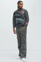 Crew Neck Long Sleeve Screen Printed Cotton-Polyester Top(Charcoal,S)