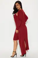 Elegant Black & Wine Midi Dress Set with Cardigan - Adjustable Straps & Stretch Fabric(Wine,XS)