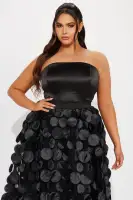 Elegant Strapless Tulle Midi Dress with 3D Flower Skirt & Elastic Waistband(Black,XS)