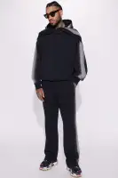 Fixed Waist Snap-Detail Cotton-Polyester Contrast Cargo Overalls(Black,S)