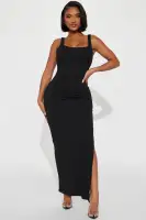 Elegant Ribbed Maxi Dress - Sleeveless Scoop Neck with Side Slit, Stretchy Polyester Blend, 7 Vibrant Colors