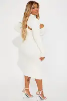 Elegant Square Neck Sleeveless Sweater Midi Dress Set with Bolero - Ivory & Olive(Ivory,XS)