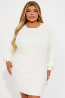 Oversized Sweatshirt Mini Dress with Long Dolman Sleeves - Soft Stretch Fabric in Pink, Grey, Ivory & Taupe(Ivory,XS)