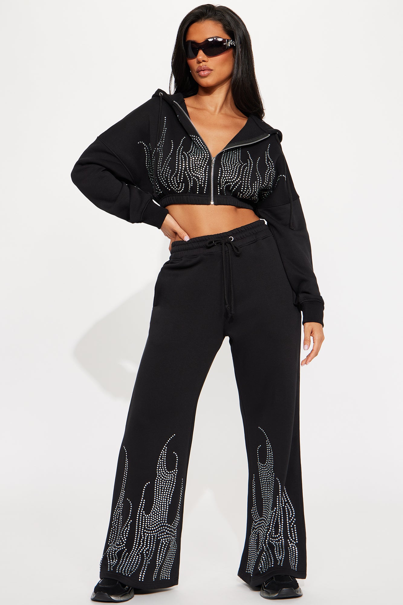 Off Shoulder Stretch Top and Pant Set with Elastic Waistband - 34 Inseam