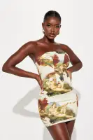 Strapless Denim Corset Mini Dress with Boning & Back Zipper – 100% Polyester (Cream/Combo)(Cream/combo,XS)