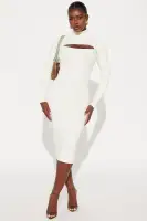 Elegant Square Neck Sleeveless Sweater Midi Dress Set with Bolero - Ivory & Olive