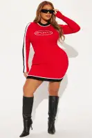 Stylish Red/Combo High Neck Sweater Mini Dress - Long Sleeves, Stretchy Viscose/Spandex Blend, Imported(Red/combo,XS)