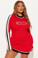 Stylish Red/Combo High Neck Sweater Mini Dress - Long Sleeves, Stretchy Viscose/Spandex Blend, Imported(Red/combo,XS)