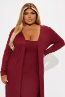 Elegant Black & Wine Midi Dress Set with Cardigan - Adjustable Straps & Stretch Fabric(Wine,XS)
